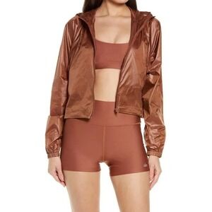 Alo Yoga Size XS/S Sprinter Crop Jacket Brown Hooded Windbreaker Lightweight